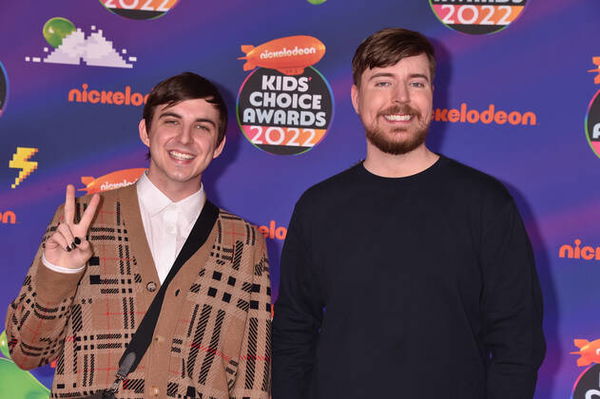 SANTA MONICA, CA &#8211; APRIL 9: Chris Tyson and MrBeast at the 2022 Nickelodeon Kids Choice Awards at the Barker Hangar in S