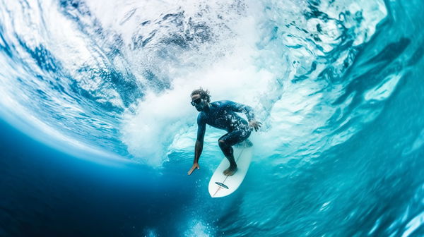 RECORD DATE NOT STATED  An AI generated illustration of a man in a black wetsuit surfing underwater *** An&amp;Verkauf AI ge