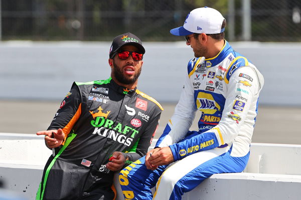 LONG POND, PA &#8211; JUNE 27: Bubba Wallace, driver of the (23) DraftKings Toyota and Chase Elliott, driver of the (9) NAPA A