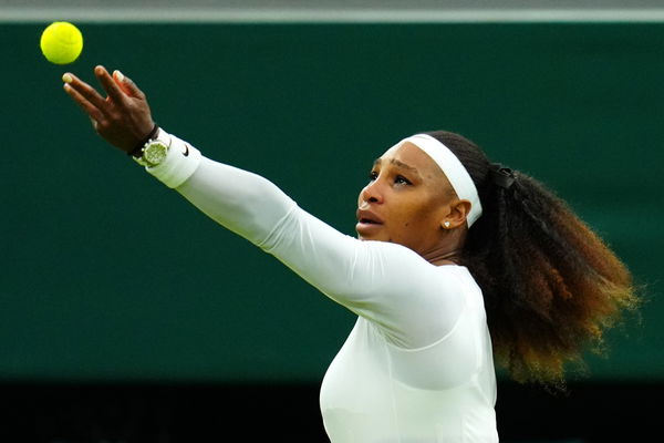 Mandatory Credit: Photo by Javier Garcia/BPI/Shutterstock (12173633nw) Serena Williams emotional as she serves before be