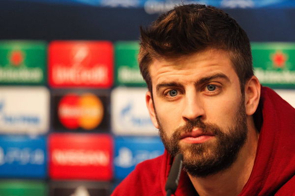 Mandatory Credit: Photo by Matt McNulty/Jmp/Shutterstock (4448801h) Gerard Pique of FC Barcelona, Barca speaks during th