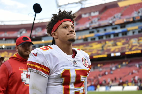 LANDOVER, MD &#8211; OCTOBER 17: Chiefs quarterback Patrick Mahomes (15) walks off the field after the Kansas City Chiefs vers