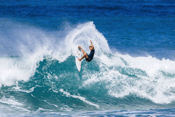 February 18, 2022, Haleiwa, Hawaii, USA: KANOA IGARASHI of Japan surfs in Heat 4 of the Quarterfinals at the Hurley Pro