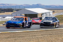 SONOMA, CA &#8211; JUNE 11: Jake Drew ( 6 Irwindale Speedway-Lucas Oil-Stilo USA-Molecule Ford) leads the race during the ARCA