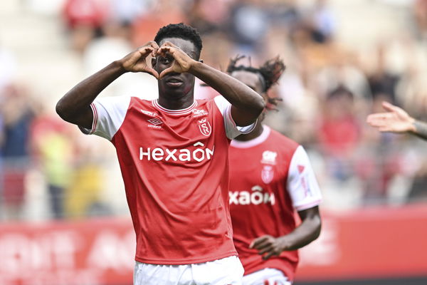 joie des joueurs de Reims apres le but de Folarin Balogun (Reims) sur penalty FOOTBALL : Reims vs Clermont &#8211; Ligue1 Uber