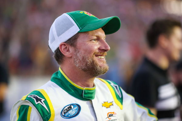 NORTH WILKESBORO, NC &#8211; AUGUST 31: Dale Earnhardt Jr. (3) smiles on the starting grid just before the Cars Tour LMSC 125