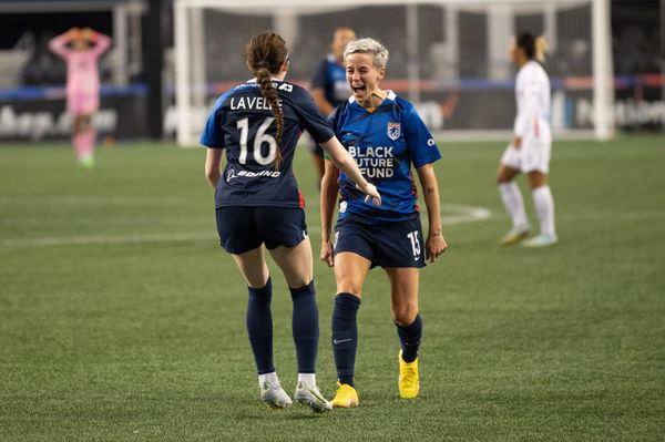 National Womens Soccer League game between OL Reign v Chicago Red Stars. Rose Lavelle (16 OL Reign) celebrating with Meg