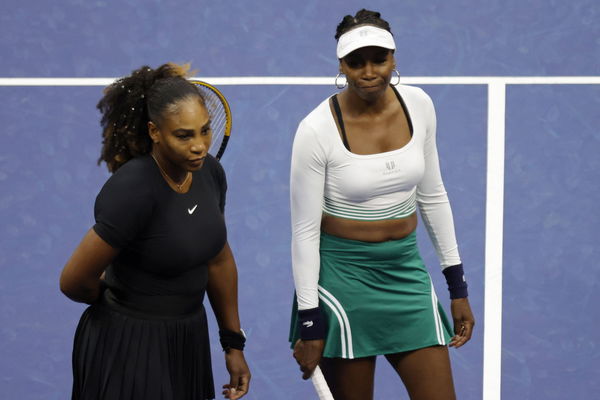 Tennis: US OPEN, Sep 1, 2022; Flushing, NY, USA; Serena Williams (USA) (L) and Venus Williams (USA) (R) stand on the cou