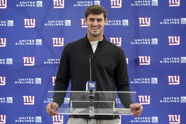 New York Giants Press and Training Daniel Jones (8) QB of New York Giants during the practice session and press conferen