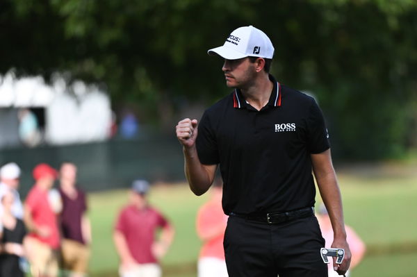 PGA, Golf Herren TOUR Championship &#8211; Third Round, Sep 4, 2021; Atlanta, Georgia, USA; Patrick Cantlay celebrates after m