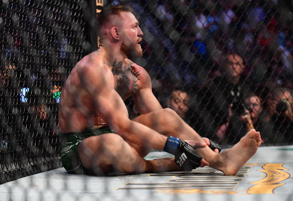 MMA: UFC 264-McGregor vs Poirier, Jul 10, 2021; Las Vegas, Nevada, USA; Conor McGregor reacts after suffering an injury