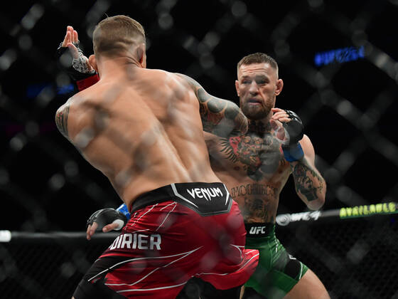 MMA: UFC 264-McGregor vs Poirier, Jul 10, 2021; Las Vegas, Nevada, USA; Conor McGregor fights against Dustin Poirier dur