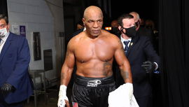 Boxing: Tyson vs Roy Jones Jr, Nov 28, 2020; Los Angeles, CA, USA; Mike Tyson (black trunks) exits the ring after his sp