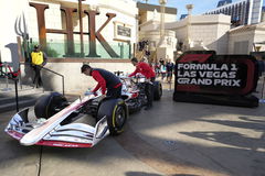 Formula One: Las Vegas Grand Prix Launch Party Nov 5, 2022; Las Vegas, Nevada, USA; Workers prepare a car for display d