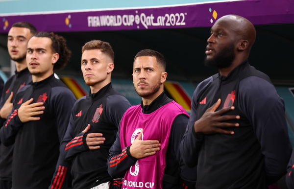 Al Rayyan, Qatar, 1st December 2022. Eden Hazard and Romelu Lukaku of Belgium during the FIFA World Cup, WM, Weltmeiste