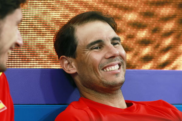 TENNIS UNITED CUP SPAIN AUSTRALIA, Rafael Nadal smiles as Jessica Bouzas Maneiro of Spain wins her game against Olivia G