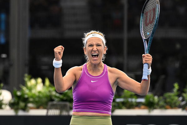 TENNIS ADELAIDE INTERNATIONAL, Victoria Azarenka of Belarus reacts after winning the match against Qinwen Zheng of China