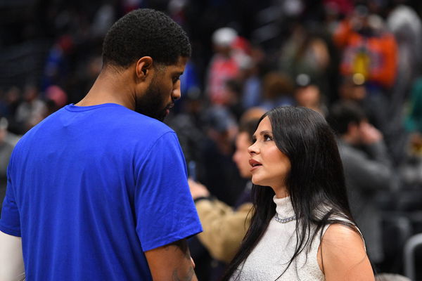 LOS ANGELES, CA &#8211; JANUARY 17: Los Angeles Clippers Forward Paul George (13) talks with his wife Daniela Rajic after a NB