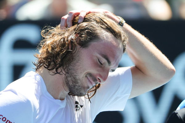 Stefanos Tsitsipas of Greece looks on after defeating Talon Griekspoor of Netherlands in straight sets 6-2 7-6 6-3 in th