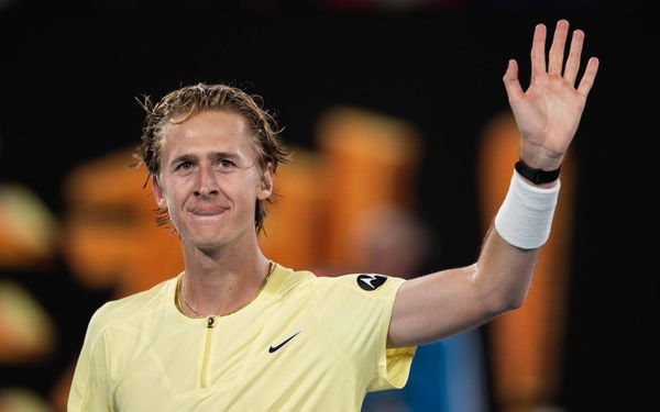 (230120) &#8212; MELBOURNE, Jan. 20, 2023 &#8212; Sebastian Korda of the United States celebrates after the men s singles third ro