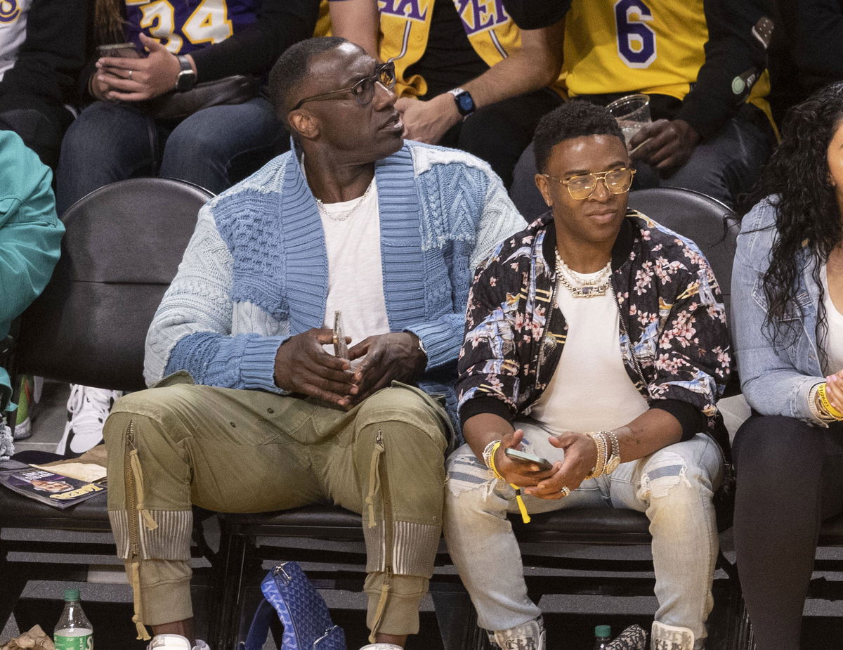 LeBron James daps up Shannon Sharpe. Shannon rocks a Louis Vuitton jacket &  Audemars Piguet watch 