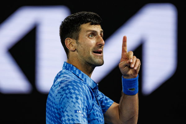 Tennis: Australian Open Jan 21, 2023; Melbourne, Victoria, Australia; Novak Djokovic of Serbia gestures to his team duri