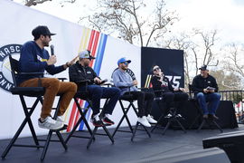 LOS ANGELES, CA &#8211; FEBRUARY 05: (FROM LEFT TO RIGHT) Chase Elliott, William Byron, Kyle Larson and Alex Bowman, drivers f