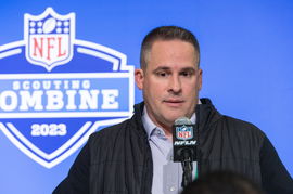 NFL, American Football Herren, USA Combine Feb 28, 2023; Indianapolis, IN, USA; Las Vegas Raiders coach Josh McDaniels s