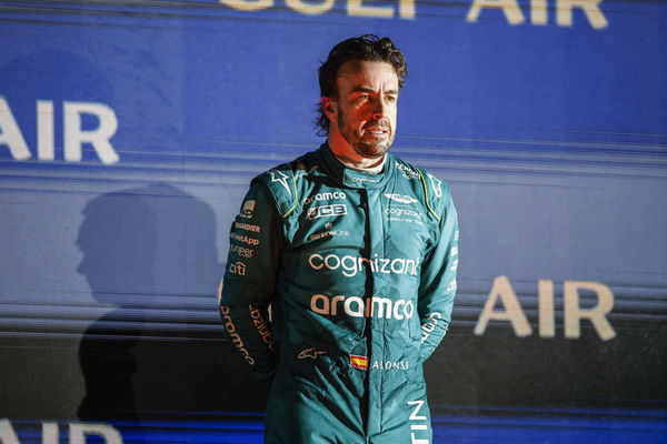 Formula 1 Bahrain Grand Prix 2023 Fernando Alonso of Spain, Aston Martin Aramco Cognizant, portrait celebrates his podiu