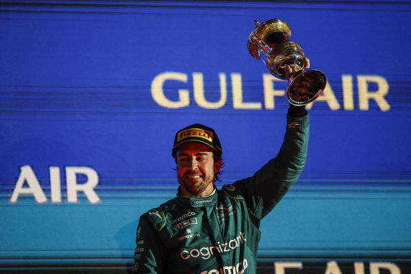 ALONSO Fernando (spa), Aston Martin F1 Team AMR23, portrait celebrates his podium with the trophy at the podium during t