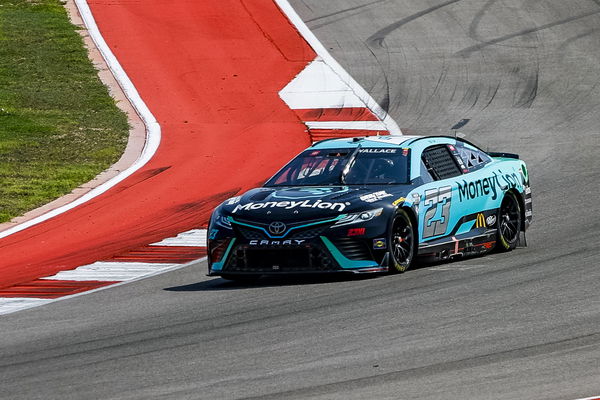 AUSTIN, TX &#8211; MARCH 26: Bubba Wallace ( 23 23XI Racing MoneyLion Toyota) races down the hill through turn 2 during the NA