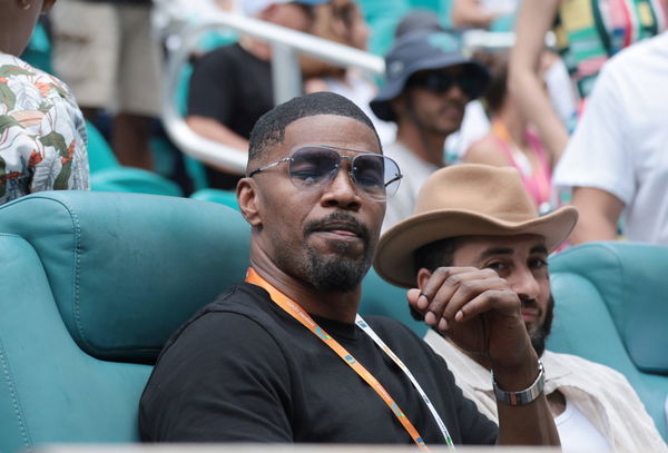 Actor Jamie Foxx watches American Christopher Eubanks play N0. 4 Daniil Medvedev from Russia in the quarter-final match