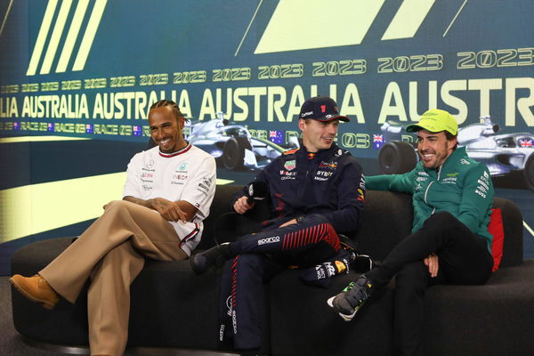 April 2, 2023: British driver LEWIS HAMILTON, Dutch driver MAX VERSTAPPEN and Spanish driver FERNANDO ALONSO during the