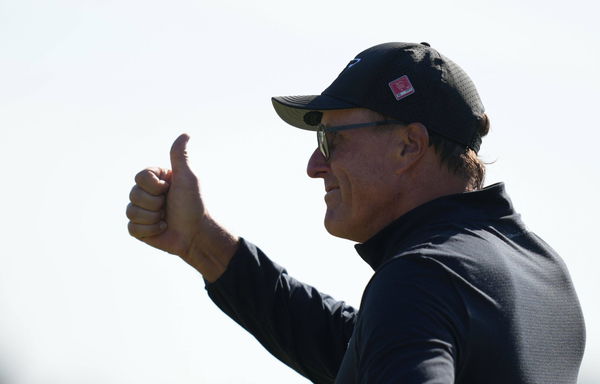 (230410) &#8212; AUGUSTA, April 10, 2023 &#8212; Phil Mickelson of the United States reacts during the fourth round of the 2023 Ma