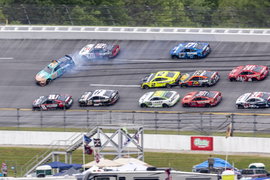 NASCAR, Motorsport, USA GEICO 500 Apr 23, 2023; Talladega, Alabama, USA; A multi-car wreck begins from contact between N