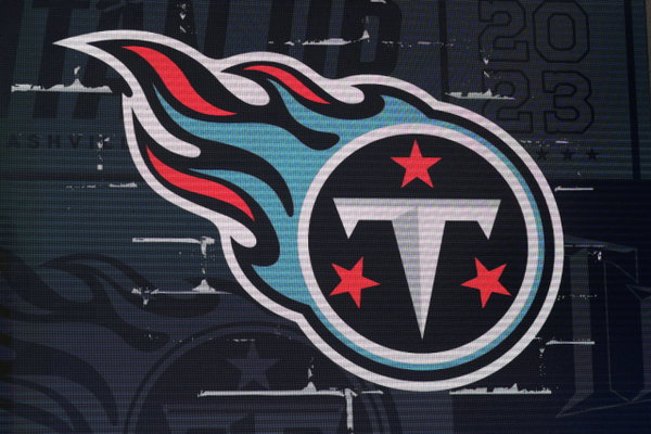 KANSAS CITY, MO – APRIL 28: A view of the Tennessee Titans logo during day two of the NFL, American Football Herren, USA