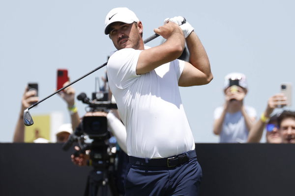 Golf: LIV Golf Washington D.C. May 25, 2023; Washington, DC, USA; Brooks Koepka hits his tee shot on the first hole duri