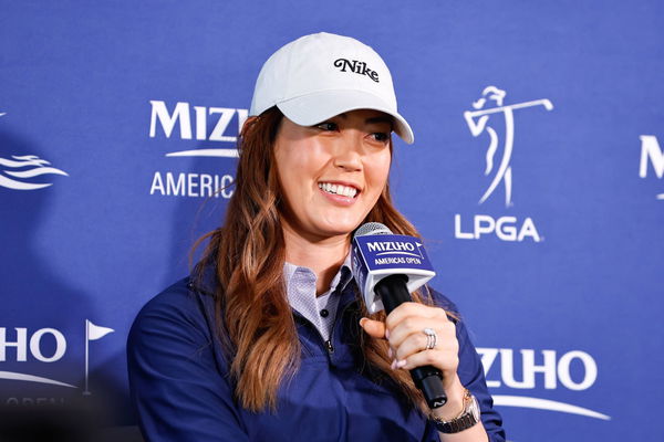 JERSEY CITY, NJ &#8211; MAY 30: Michelle Wie West of the United States is interviewed prior the LPGA, Golf Damen Mizuho Americ