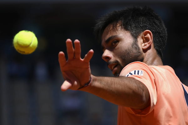 (230604) &#8212; PARIS, June 4, 2023 &#8212; Genaro Alberto Olivieri of Argentina hits a return during the men s singles third rou