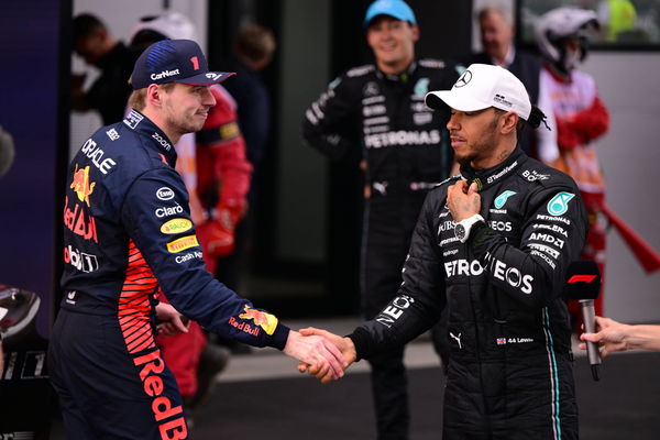 F1 Grand Prix of Spain Max Verstappen of Red Bull Racing Honda and Lewis Hamilton of Mercedes-AMG Petronas F1 Team celeb