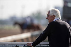Syndication: The Courier-Journal Trainer Bob Baffert kept an eye out for Game Winner as his horse trains for the Kentuck
