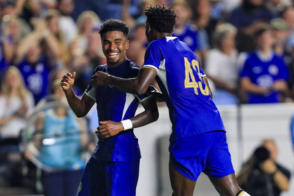 July 19, 2023: Chelsea FC defender Ian Maatsen (38) and forward Nicholas Jackson (43) celebrate a goal during the FC Ser