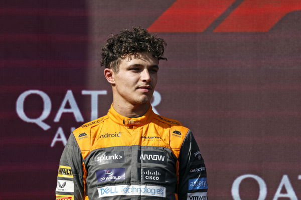 Formula 1 2023: Hungarian GP HUNGARORING, HUNGARY &#8211; JULY 23: Lando Norris, McLaren, 2nd position, on the podium during t