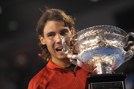Tennis File Pictures Spain s Rafael Nadal his trophy after winning the Men s Final round match, Day 14, at the Australia