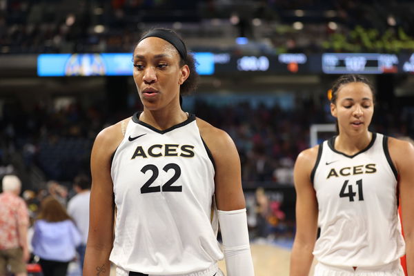 Chicago, USA, July 25, 2023: A ja Wilson (22 Las Vegas Aces) leaves the court after the game between the Chicago Sky and