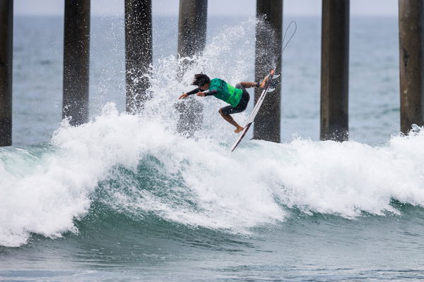 July 31, 2023, Huntington Beach, California, USA: Eli Hanneman of Hawaii surfs in Heat 10 of the Round of 64 at the US O