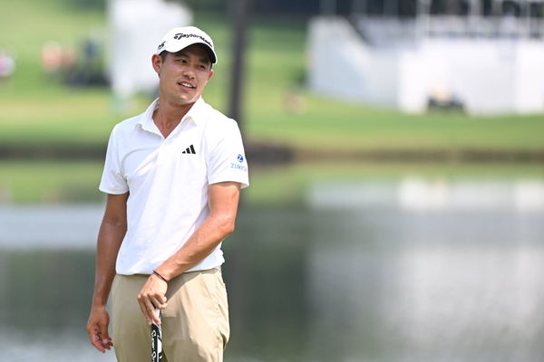 PGA, Golf Herren TOUR Championship &#8211; First Round Aug 24, 2023; Atlanta, Georgia, USA; Collin Morikawa reacts after a mis