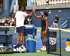 Practice court at the USTA Billie Jean King National Tennis Center in Flushing Queens. Featuring: Coco Gauff, Chris Euba