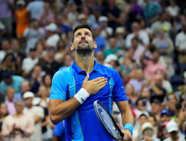 Tennis: US Open Sept 3, 2023; Flushing, NY, USA; Novak Djokovic of Serbia after beating Borna Gojo of Croatia on day sev