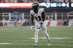 FOXBOROUGH, MA &#8211; SEPTEMBER 10: Philadelphia Eagles wide receiver A.J. Brown (11) sets up wide during a game between the